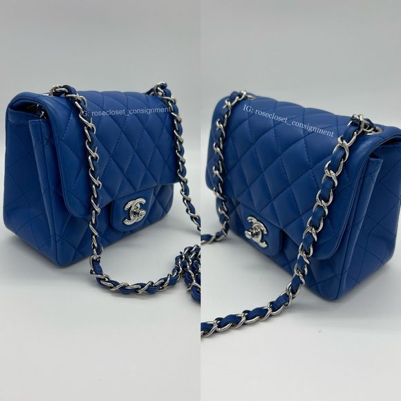 Authentic Chanel Classic quilted Royal blue in lambskin Mini square flap - Picture 6 of 17